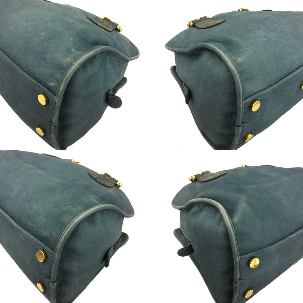 Authentic GUCCI Blue/Green Nubuck Leather Tote Satchel Bag - Picture 7 of 11